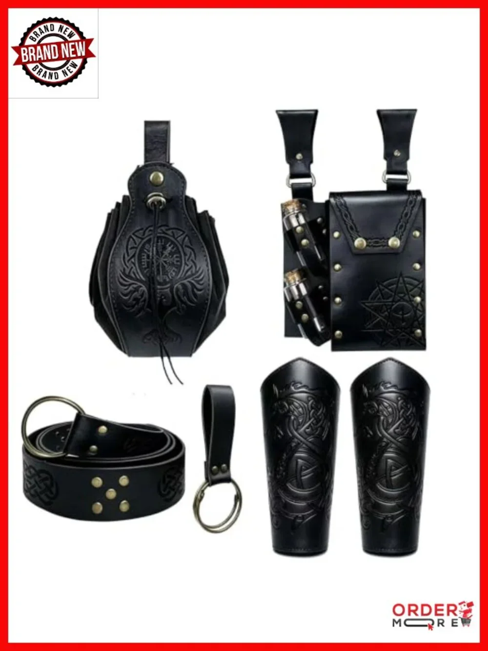 Viking Renaissance Belt Pouch Purse with Leather Bracers & Hook Strap Medieval